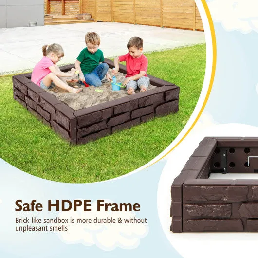 2-In-1 HDPE Kids Sandbox with Cover and Bottom Liner-Brown