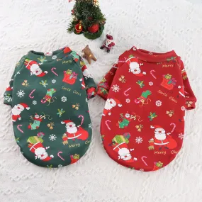 2 Pcs Pet Dog & Cat Clothes | Plus Velvet Christmas Print Sweater for Teddy & French Bulldog | Two-Legged Spring, Autumn, Winter Outfit