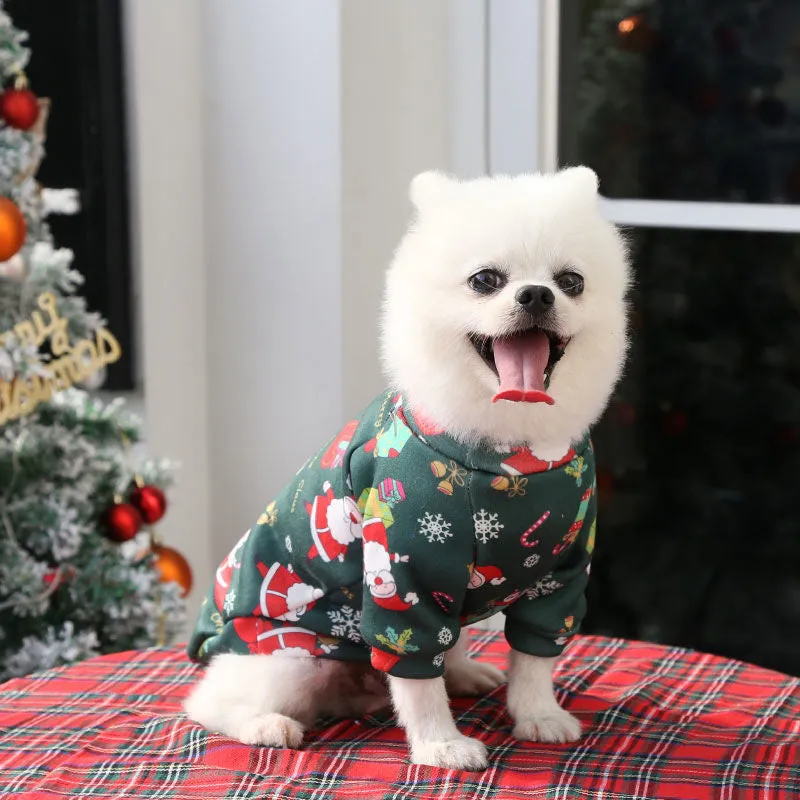 2 Pcs Pet Dog & Cat Clothes | Plus Velvet Christmas Print Sweater for Teddy & French Bulldog | Two-Legged Spring, Autumn, Winter Outfit