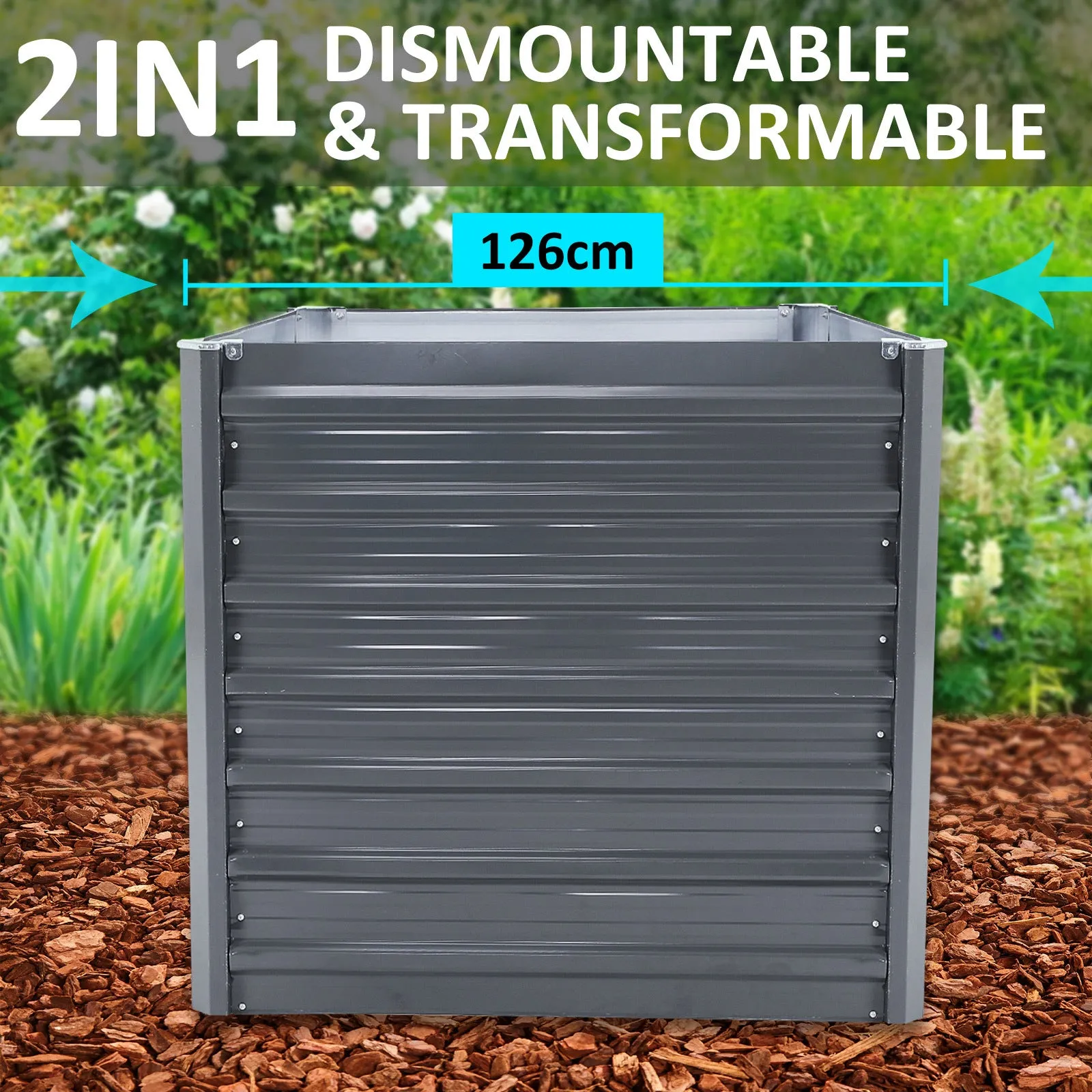 2X 2-in-1 Anti-Rust Raised Garden Bed Galvanized Steel