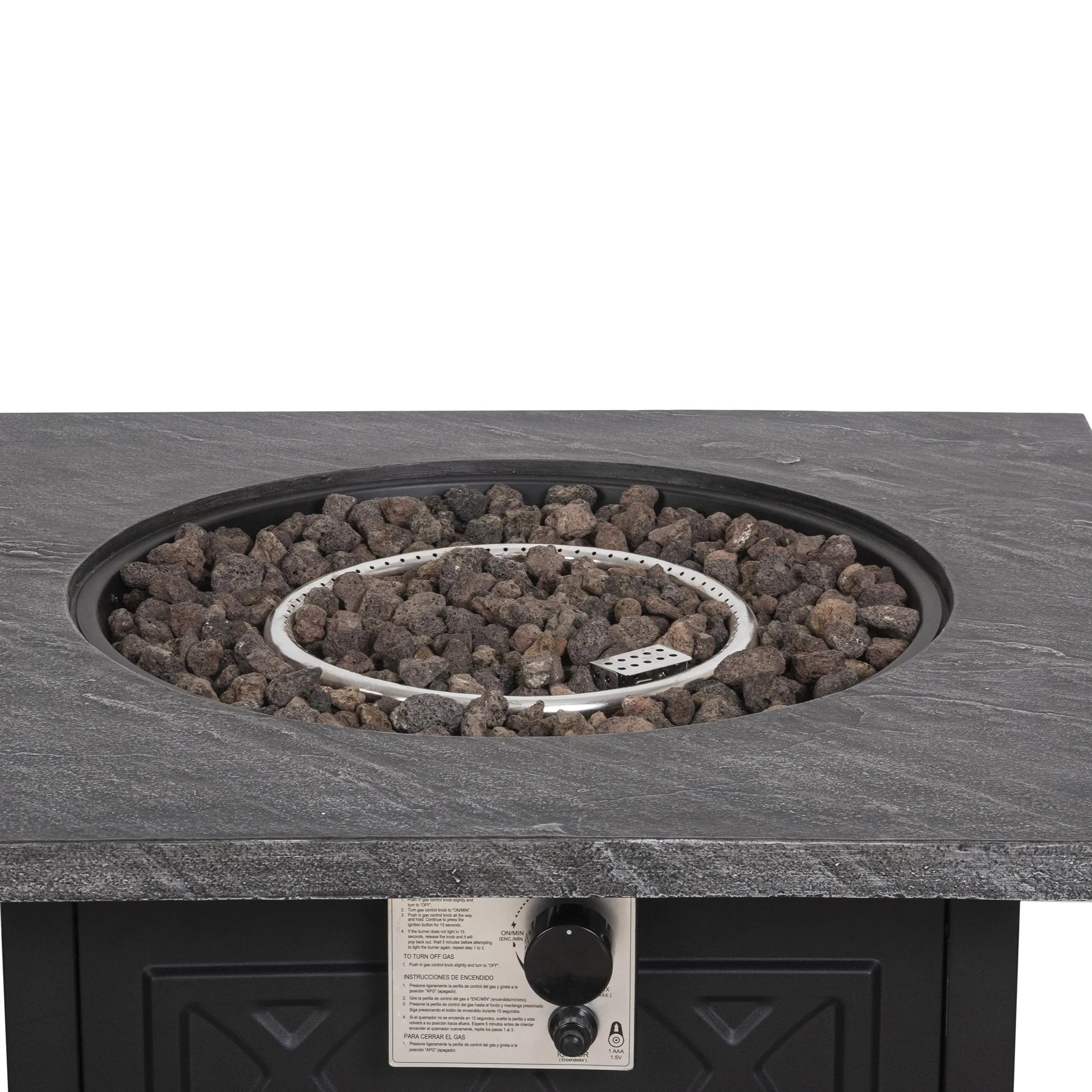 32 Inch Square Patio Black Metal Base 50000 BTU Firepit Table (Rain Cover Included)