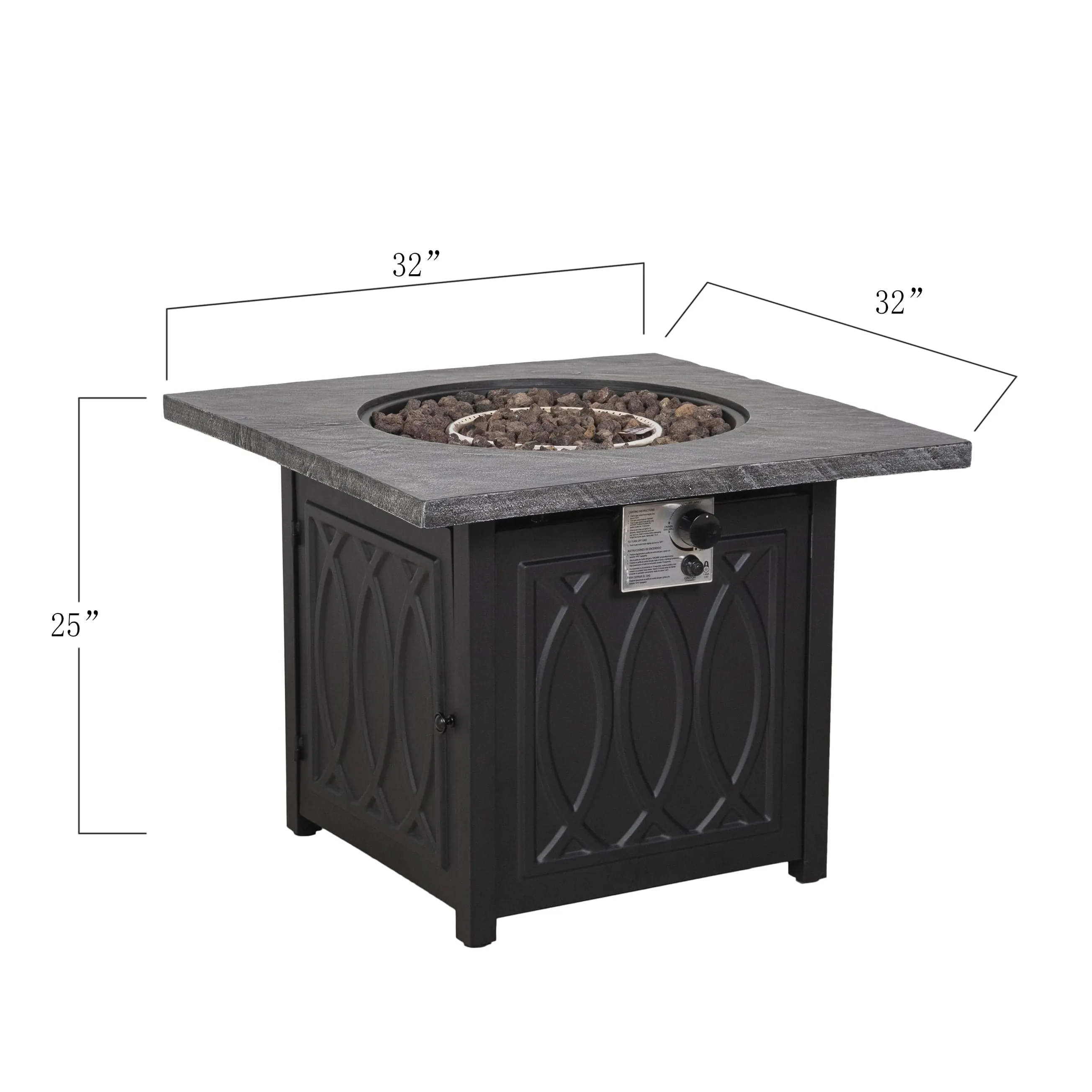 32 Inch Square Patio Black Metal Base 50000 BTU Firepit Table (Rain Cover Included)