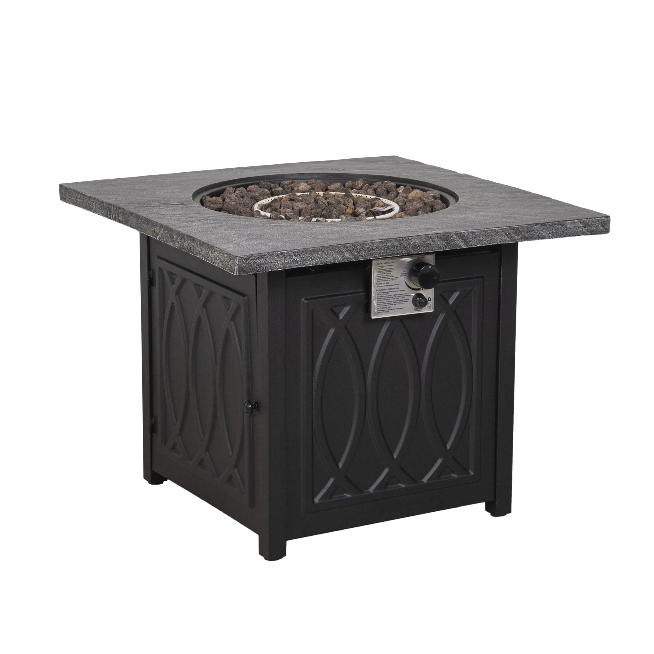 32 Inch Square Patio Black Metal Base 50000 BTU Firepit Table (Rain Cover Included)