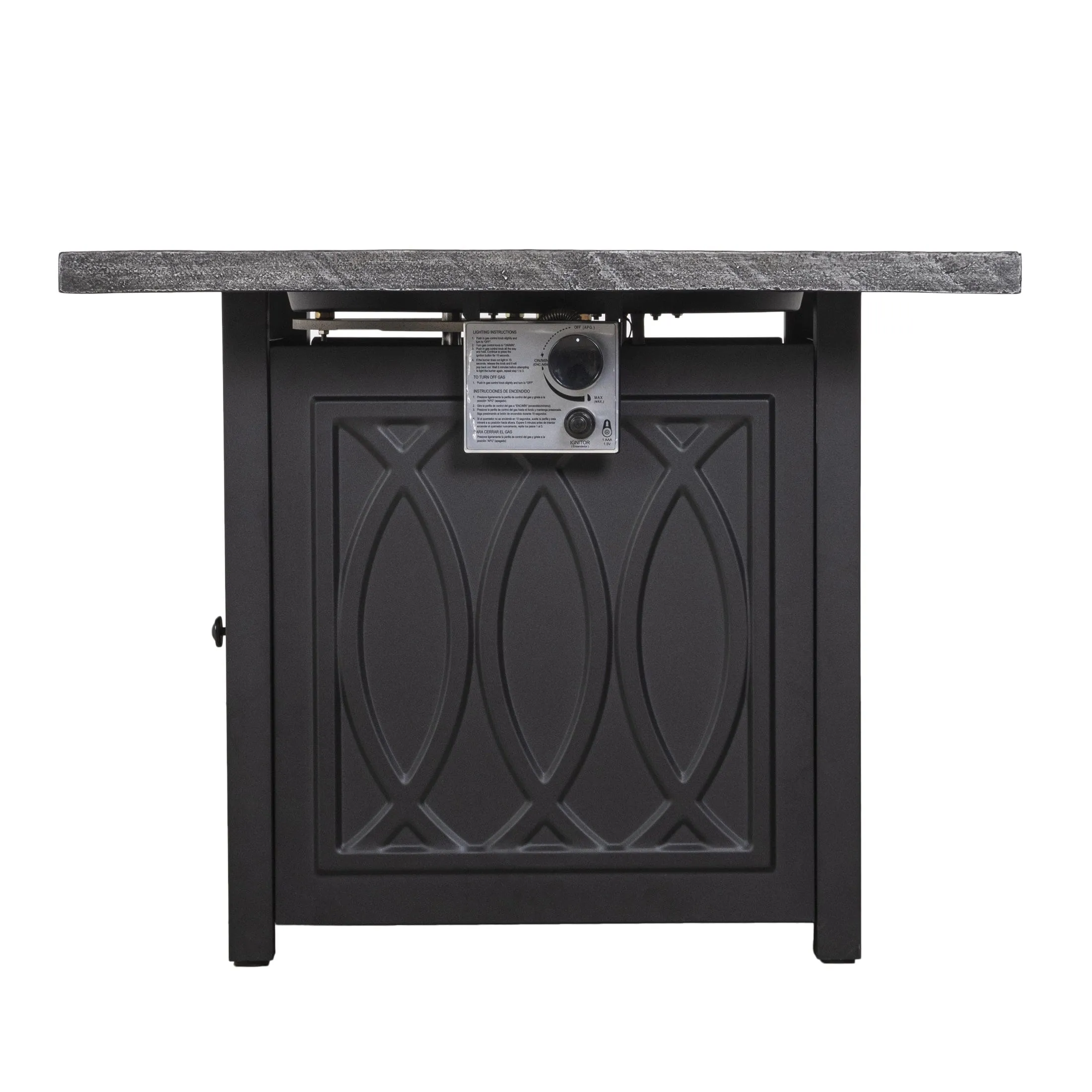 32 Inch Square Patio Black Metal Base 50000 BTU Firepit Table (Rain Cover Included)