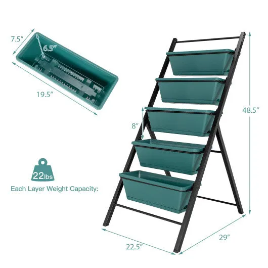 5-tier Vertical Garden Planter Box Elevated Raised Bed with 5 Container-Green