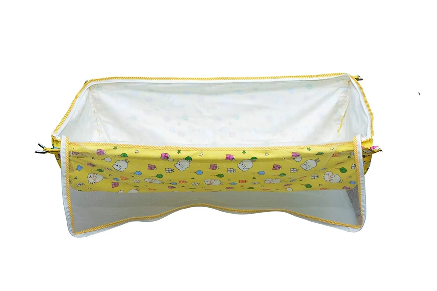 A to Z Hub Baby Hammock Ghodiyu/Khoyu Soft Cotton Cloth Swing Cradle Safety with Mosquito Net Cover with Zippe (Yellow)