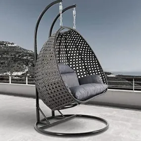 ABS Modern Crafts Swings for Balcony Oval Shape Single Seater with Black Cushion & Hook Standard Swings for Adults for Home (with Stand) for Garden & Home Decor (D.Grey Swing, D.Grey Cushion)