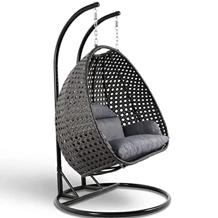 ABS Modern Crafts Swings for Balcony Oval Shape Single Seater with Black Cushion & Hook Standard Swings for Adults for Home (with Stand) for Garden & Home Decor (D.Grey Swing, D.Grey Cushion)