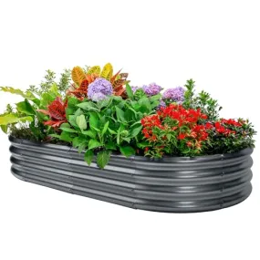 AHEONLAR Galvanized Raised Garden Bed Kit, Oval Large Metal Planter Box, Sturdy and Durable, Garden Boxes Outdoor Raised for Vegetables, Fruits, Flowers and Herbs, 4x2x1ft (Grey)