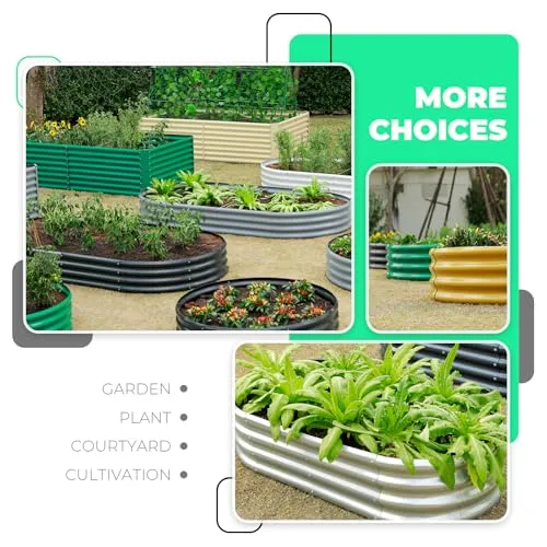 AHEONLAR Galvanized Raised Garden Bed Kit, Oval Large Metal Planter Box, Sturdy and Durable, Garden Boxes Outdoor Raised for Vegetables, Fruits, Flowers and Herbs, 4x2x1ft (Grey)