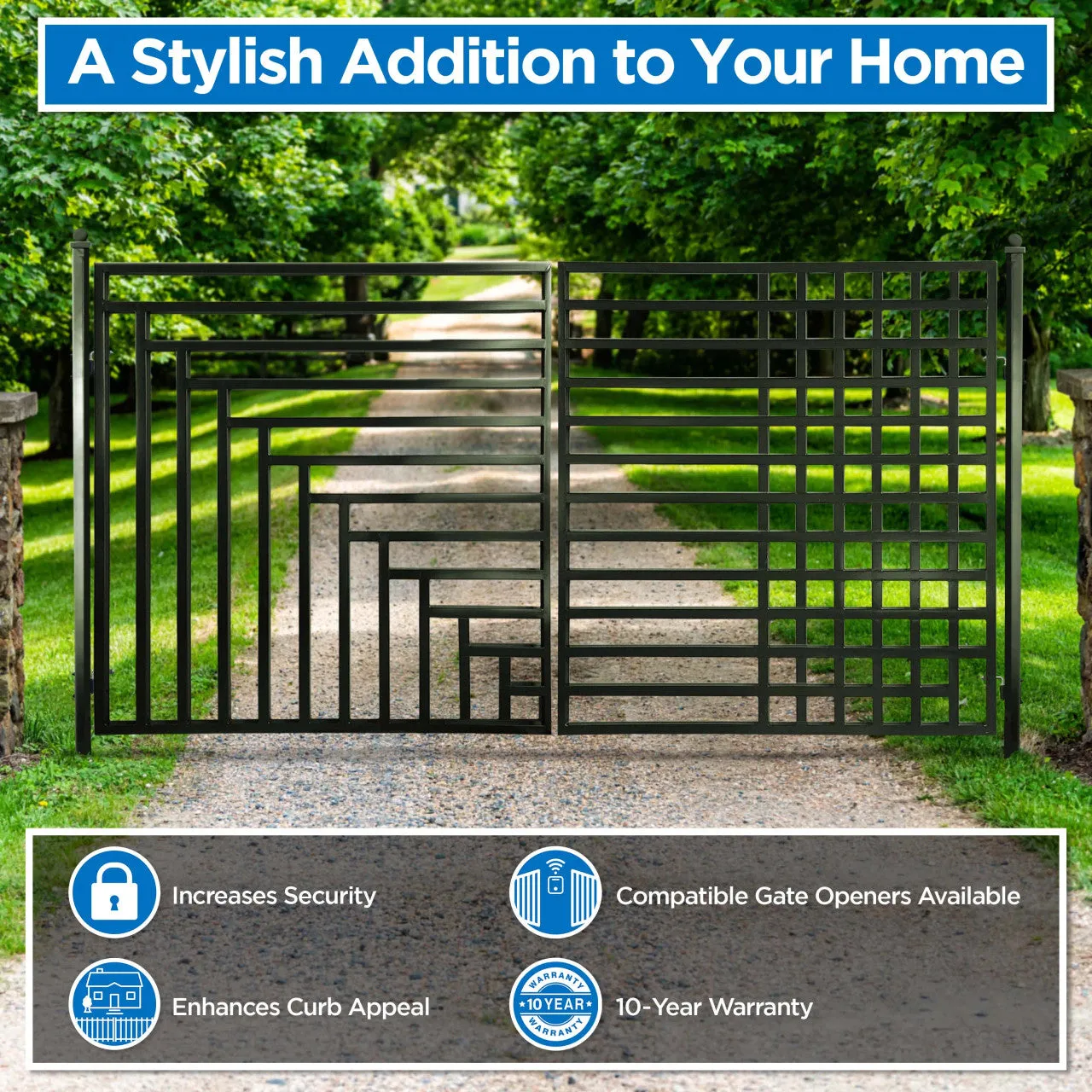 Aleko Steel Dual Swing Driveway Gate - Kyiv Style - 16 x 6 Feet