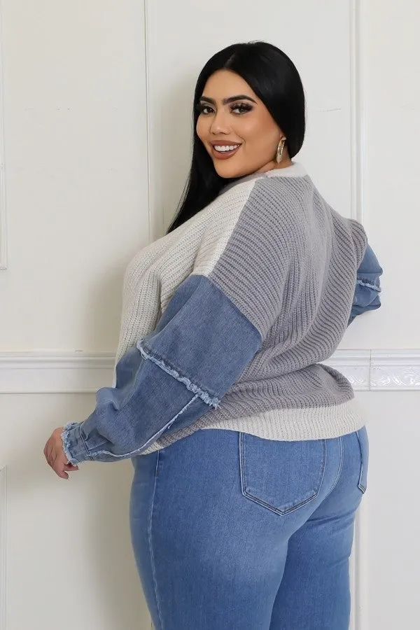 All About The Denim Sleeves Sweater - PLUS