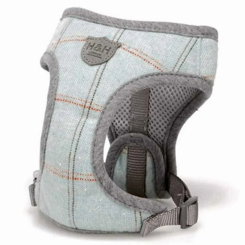 Aqua Checked Tweed Dog Harness