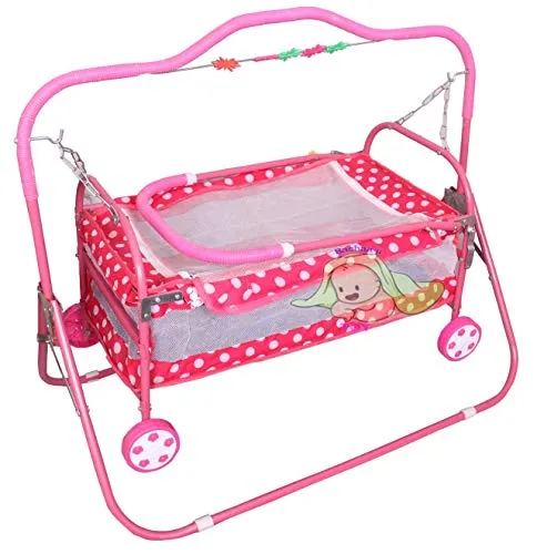 BACHAA JI TOY Iron Kids Jhulla For Baby-New Born Baby-Cradle Mosquito Net With Adjustable Swing -Palna Kids For Baby-Jhula Babies Stylish (Pink)