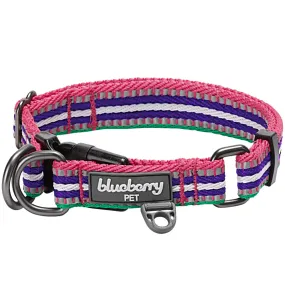 Blueberry Pet 3M Reflective Stripe Adjustable Dog Collar, Pink Emerald and Orchid