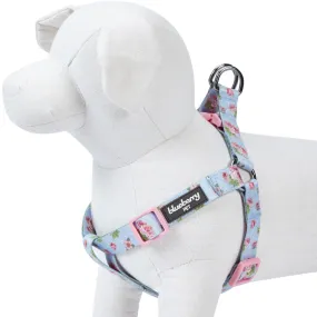 Blueberry Pet Step-in Spring Scent Inspired Rose Blossom Floral Print Pastel Blue Dog Adjustable Harness