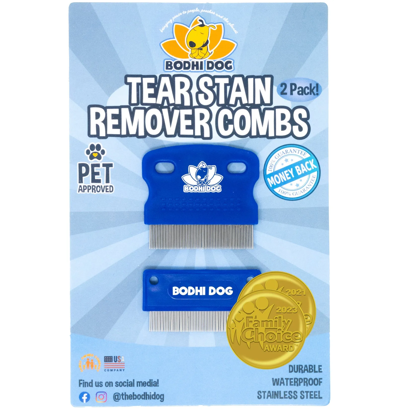 Bodhi Dog Tear Eye Stain Remover Combs | Set of 2 | Clean and Remove Crust, Dirt, Buildup around Pet Eyes | Best for Dogs & Cats Fur and Coats