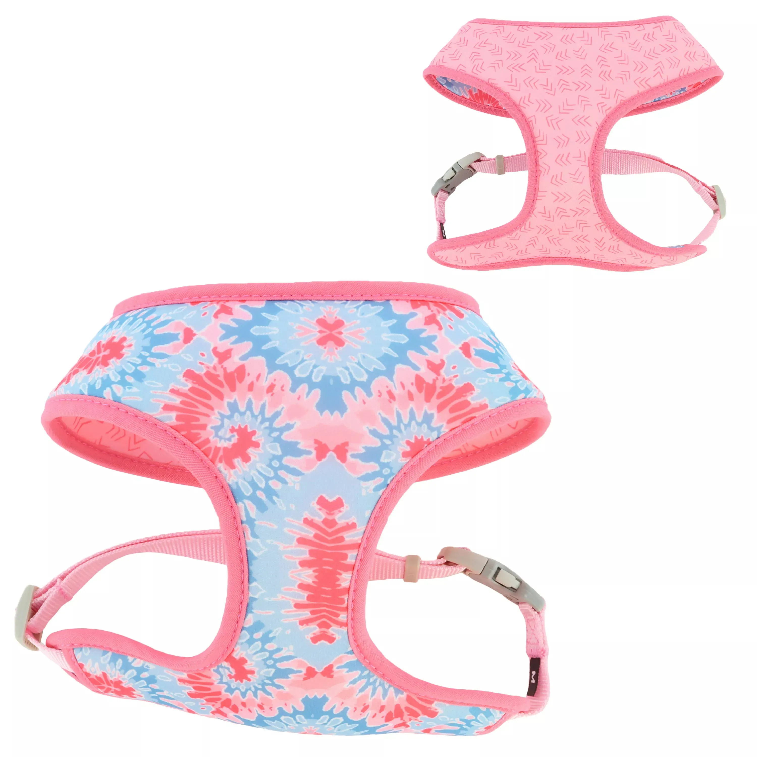 Coastal Sublime Adjustable Dog Harness - Pink Tie Dye with Pink Arrows