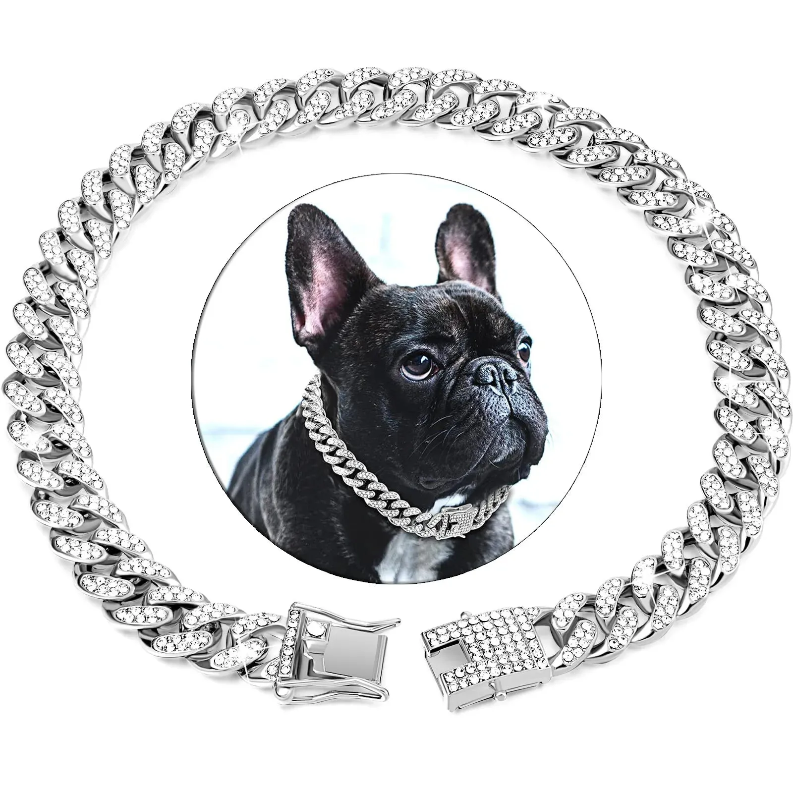 Dog Chain Diamond Cuban Collar | Walking Metal Chain Collar with Secure Buckle | Pet Cat Cuban Collar Jewelry Accessories | Alo Trendy