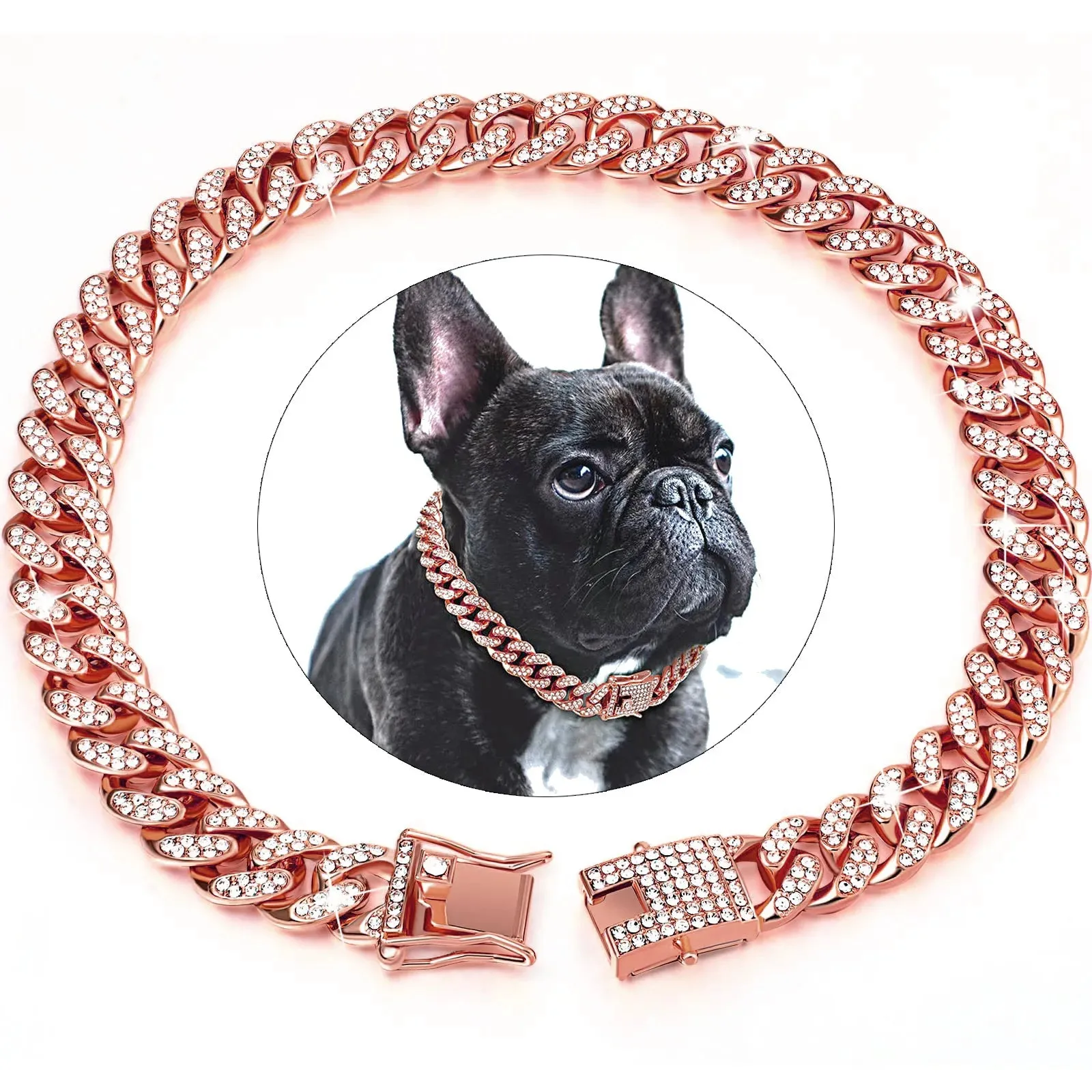 Dog Chain Diamond Cuban Collar | Walking Metal Chain Collar with Secure Buckle | Pet Cat Cuban Collar Jewelry Accessories | Alo Trendy