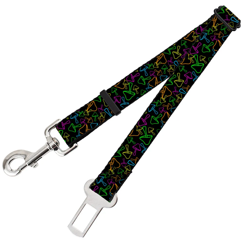 Dog Safety Seatbelt for Cars - Mushroom Outline Scattered Black/Multi Neon