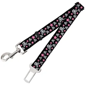 Dog Safety Seatbelt for Cars - Skulls & Stars Black/White/Pink