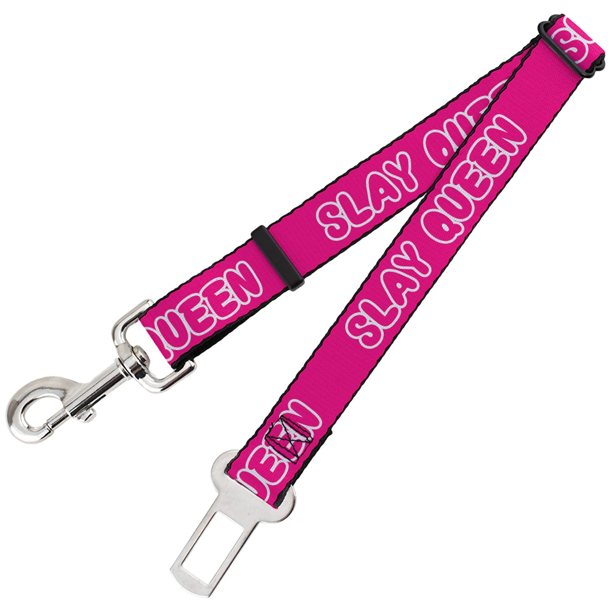 Dog Safety Seatbelt for Cars - SLAY QUEEN Bubble Text Pink/White