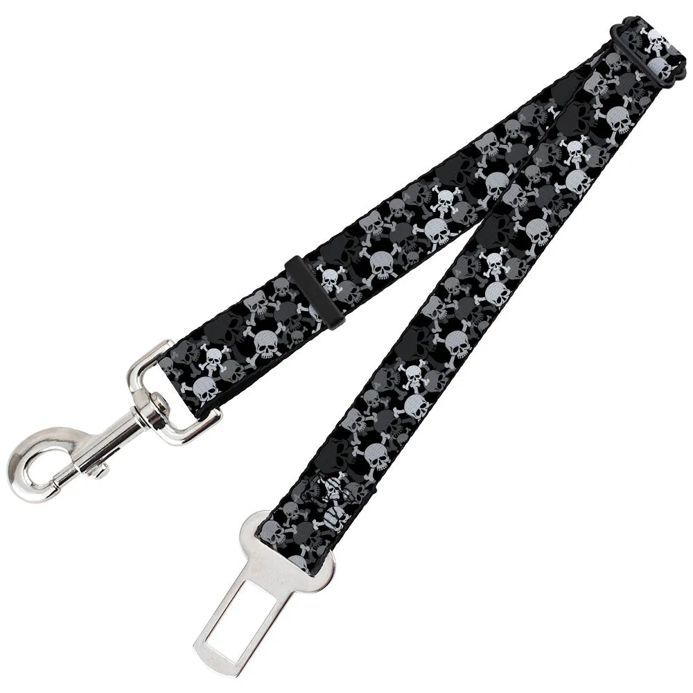 Dog Safety Seatbelt for Cars - Top Skulls Stacked Black/Gray/White