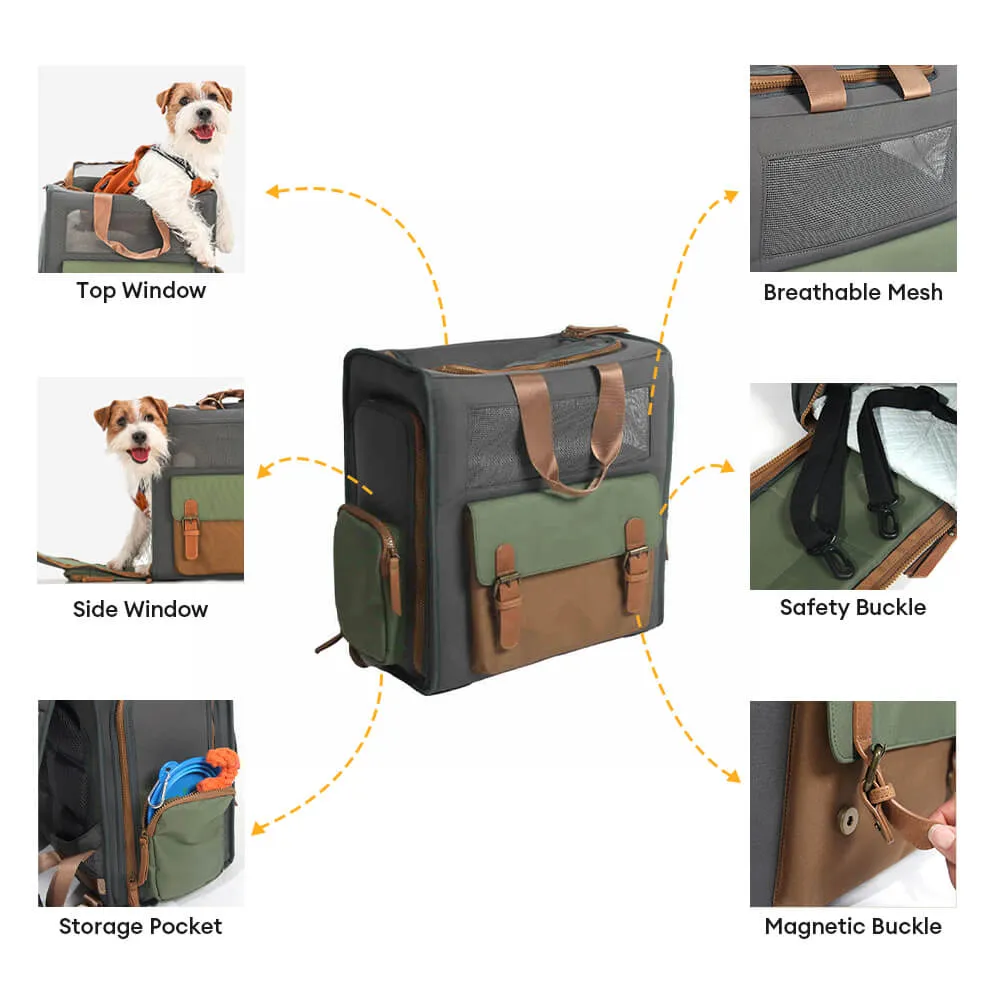 Dual-Color Breathable Waterproof Canvas Outdoor Pet Carrier Backpack