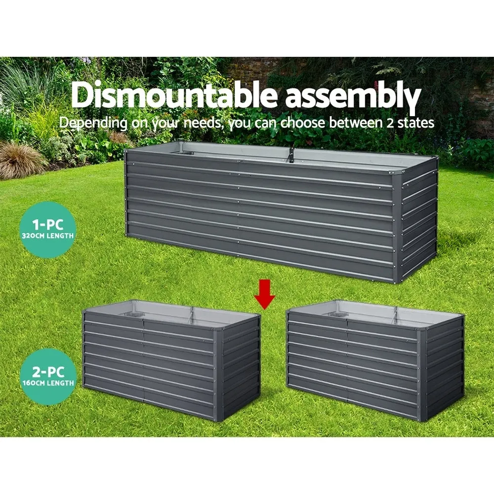 Galvanised Steel Raised Garden Bed Instant Planter 320 x 80 x 77cm Aluminium