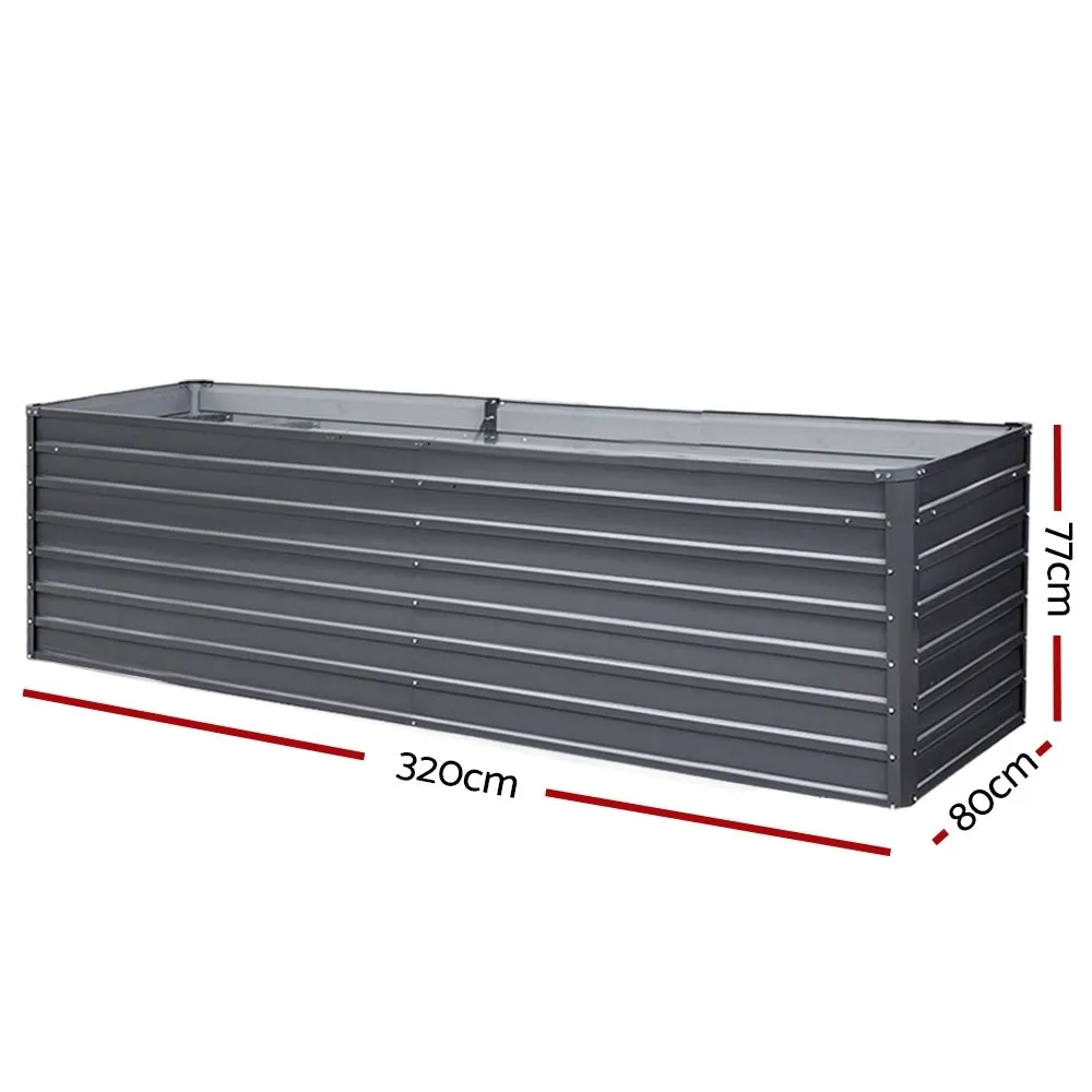 Galvanised Steel Raised Garden Bed Instant Planter 320 x 80 x 77cm Aluminium