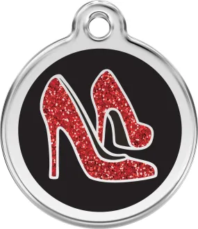 Glitter Red Shoe - Red Dingo Engraved Cat/Dog Tag, Lifetime Guarantee, No Shipping Costs