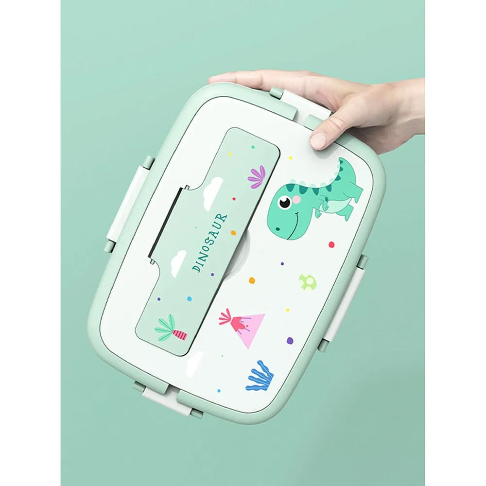 Green Dino Big Size Stainless Steel Lunch Box with Insulated Matching Lunch Bag, stainless steel spoon and chopsticks for Kids and Adults