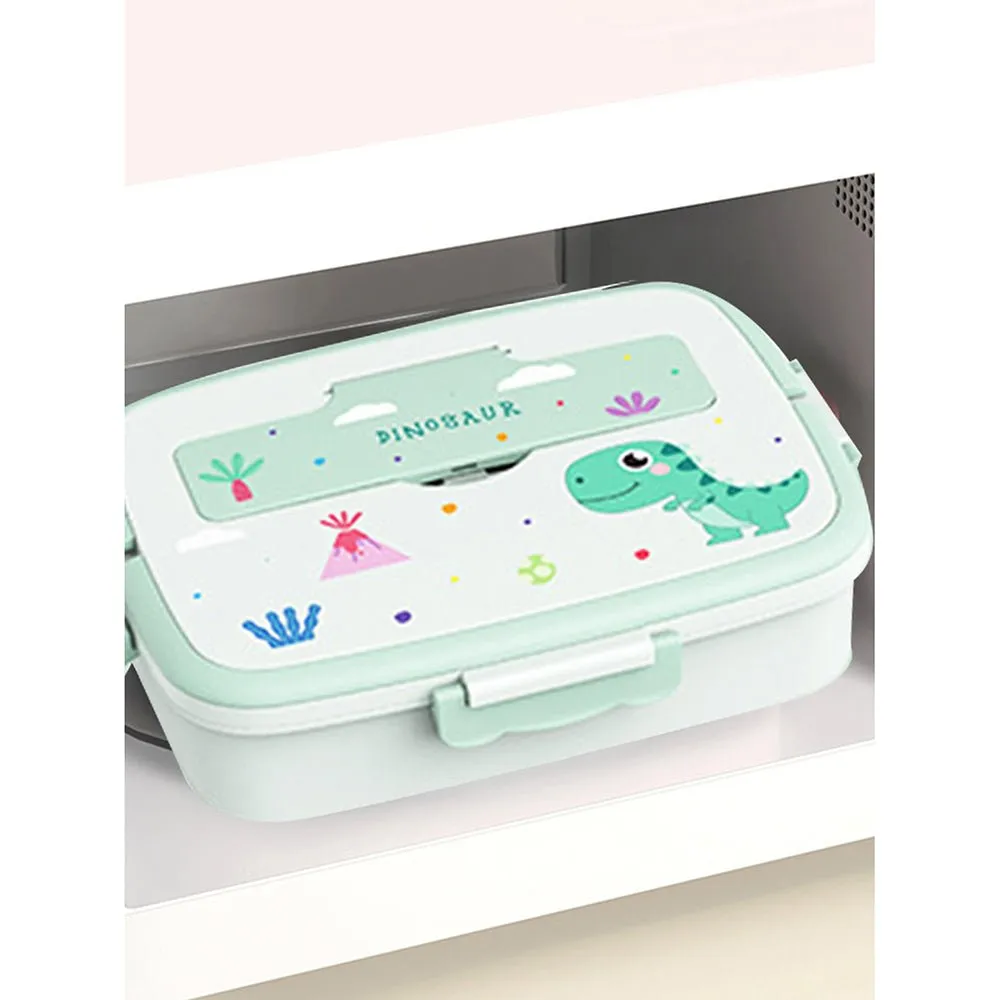 Green Dino Big Size Stainless Steel Lunch Box with Insulated Matching Lunch Bag, stainless steel spoon and chopsticks for Kids and Adults