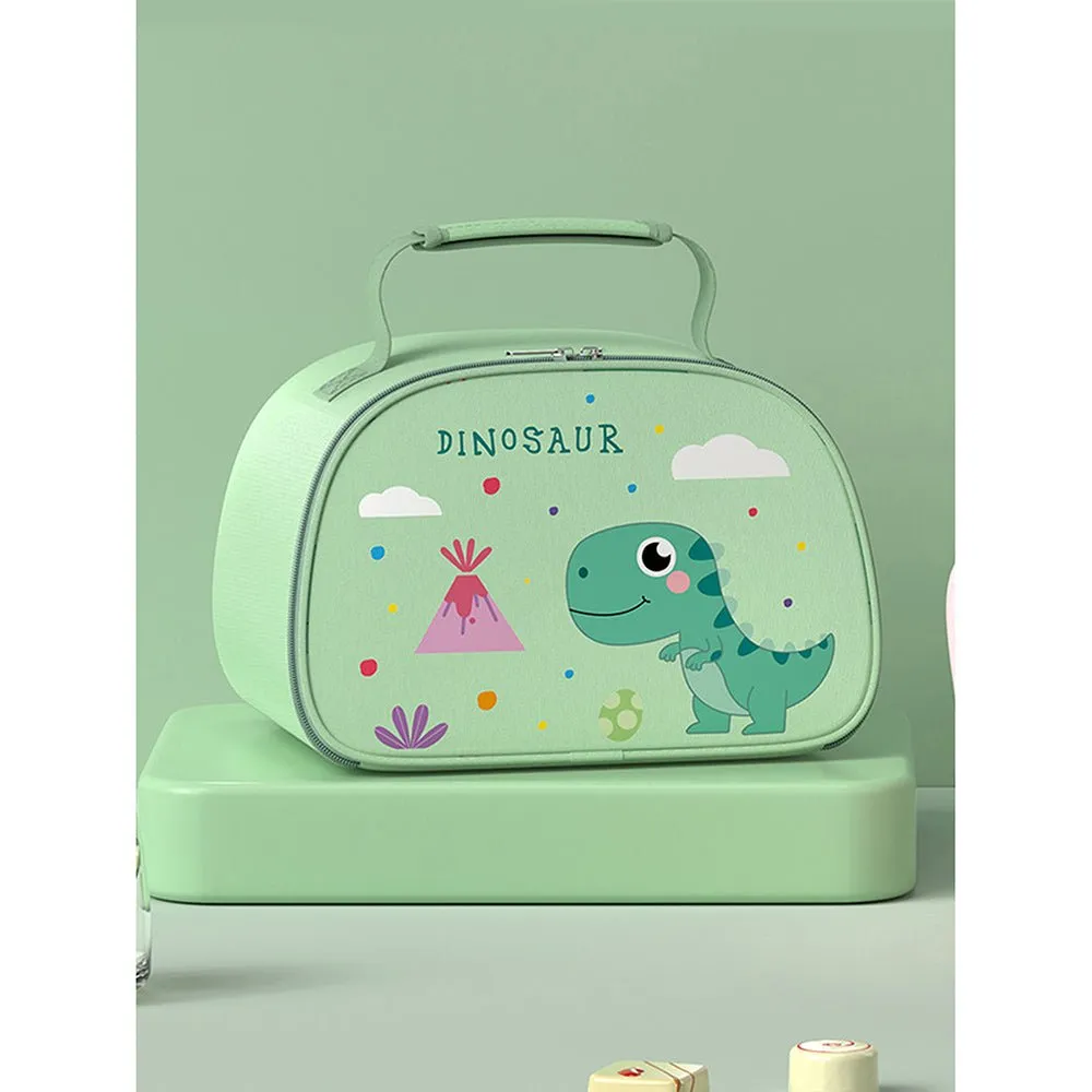 Green Dino Big Size Stainless Steel Lunch Box with Insulated Matching Lunch Bag, stainless steel spoon and chopsticks for Kids and Adults