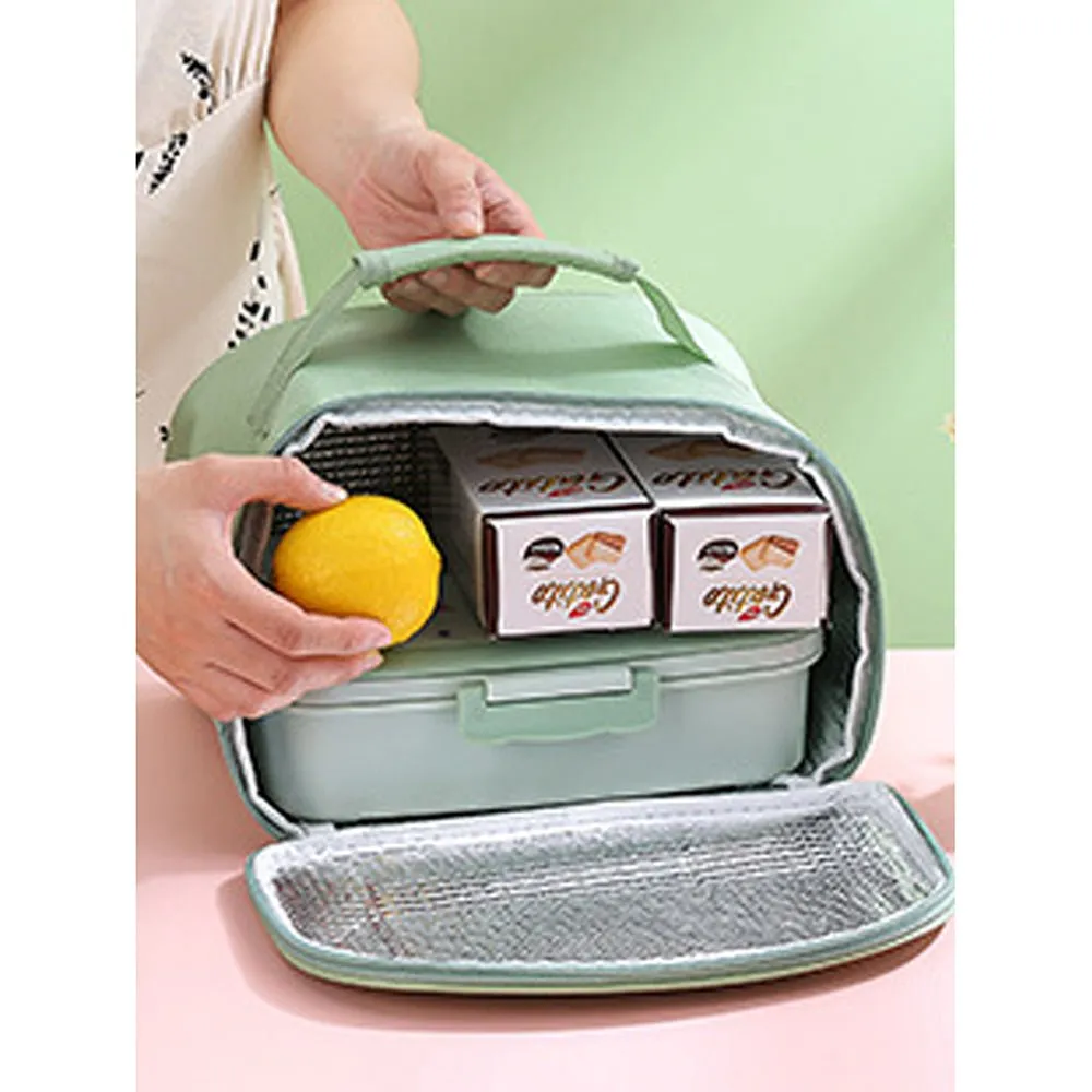 Green Dino Big Size Stainless Steel Lunch Box with Insulated Matching Lunch Bag, stainless steel spoon and chopsticks for Kids and Adults