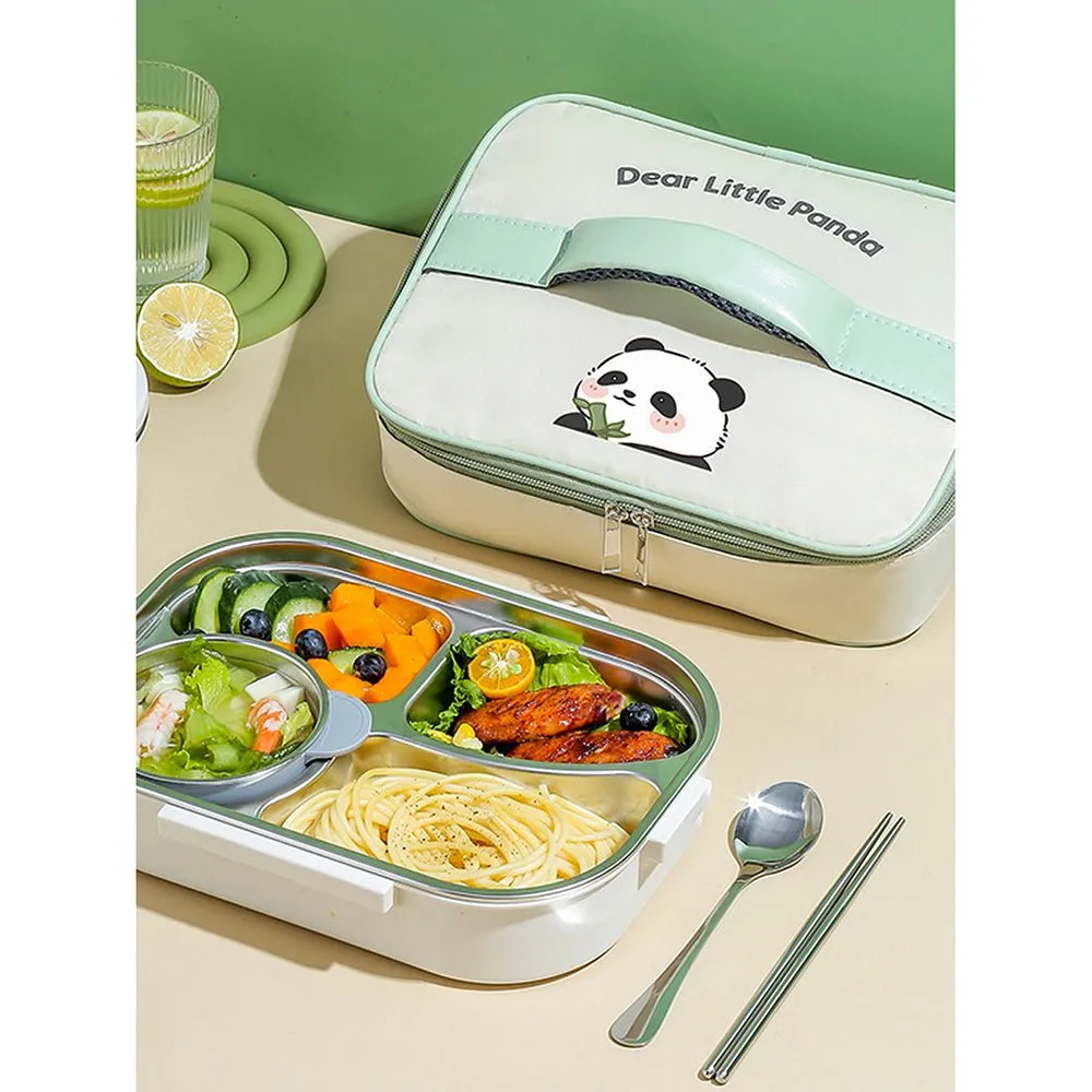 Happy Panda Big Size Stainless Steel Lunch Box /Tiffin with Insulated Matching Lunch Bag, stainless steel spoon and chopsticks for Kids & adults.