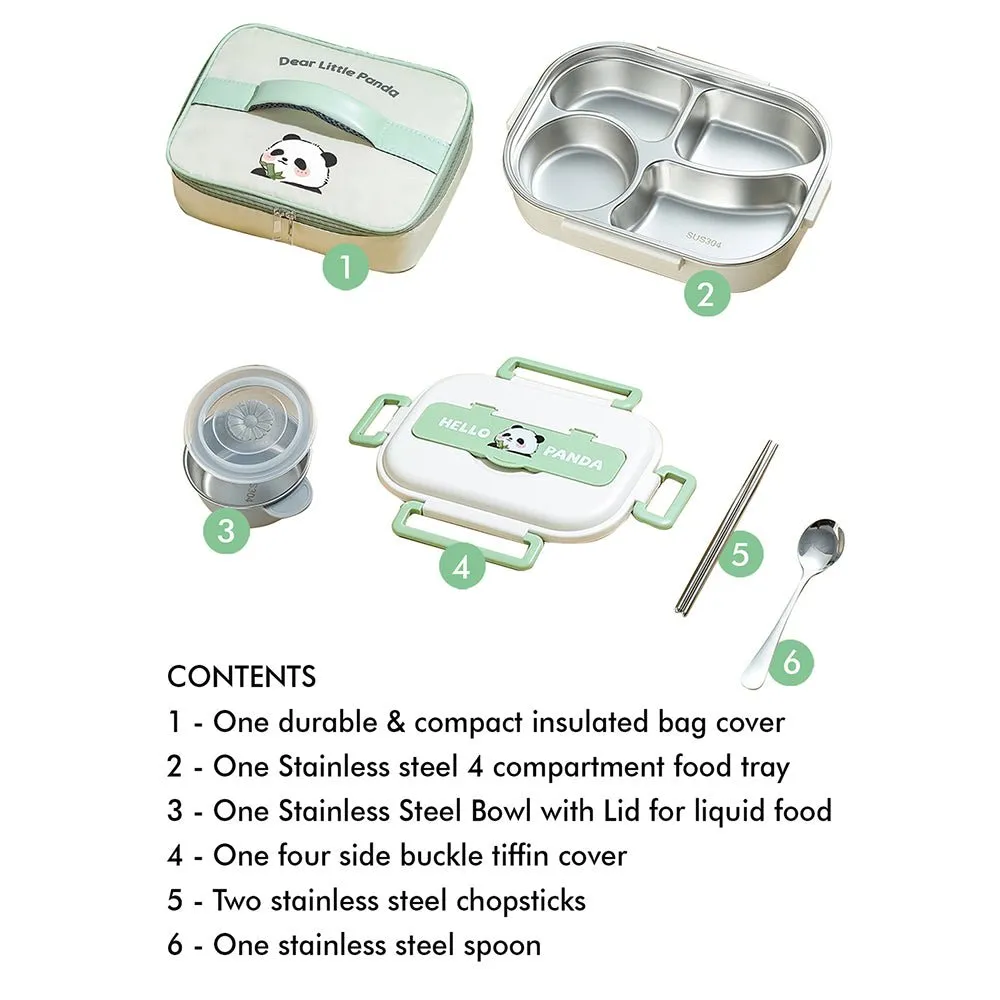 Happy Panda Big Size Stainless Steel Lunch Box /Tiffin with Insulated Matching Lunch Bag, stainless steel spoon and chopsticks for Kids & adults.