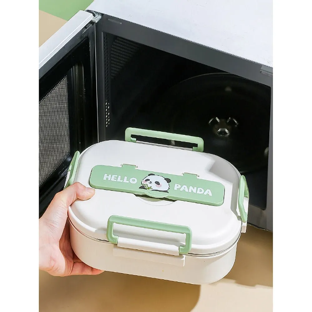 Happy Panda Big Size Stainless Steel Lunch Box /Tiffin with Insulated Matching Lunch Bag, stainless steel spoon and chopsticks for Kids & adults.