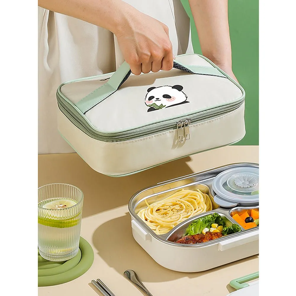 Happy Panda Big Size Stainless Steel Lunch Box /Tiffin with Insulated Matching Lunch Bag, stainless steel spoon and chopsticks for Kids & adults.