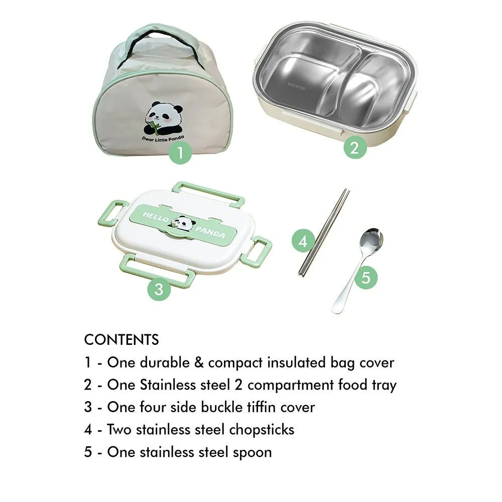 Happy Panda Small Size Stainless Steel Lunch Box /Tiffin with Insulated Matching Lunch Bag, stainless steel spoon and chopsticks for Kids & adults.