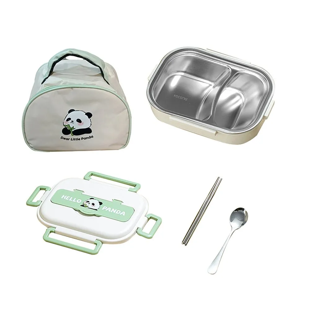 Happy Panda Small Size Stainless Steel Lunch Box /Tiffin with Insulated Matching Lunch Bag, stainless steel spoon and chopsticks for Kids & adults.