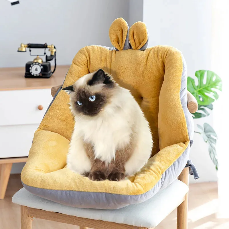 Kawaii Cat Plush Chair - Cute Soft Stuffed Floor Cushion Chair Sofa - Cat Bed Sleeping Nest House - Comfort Nest (Suitable for Pets up to 10kg)