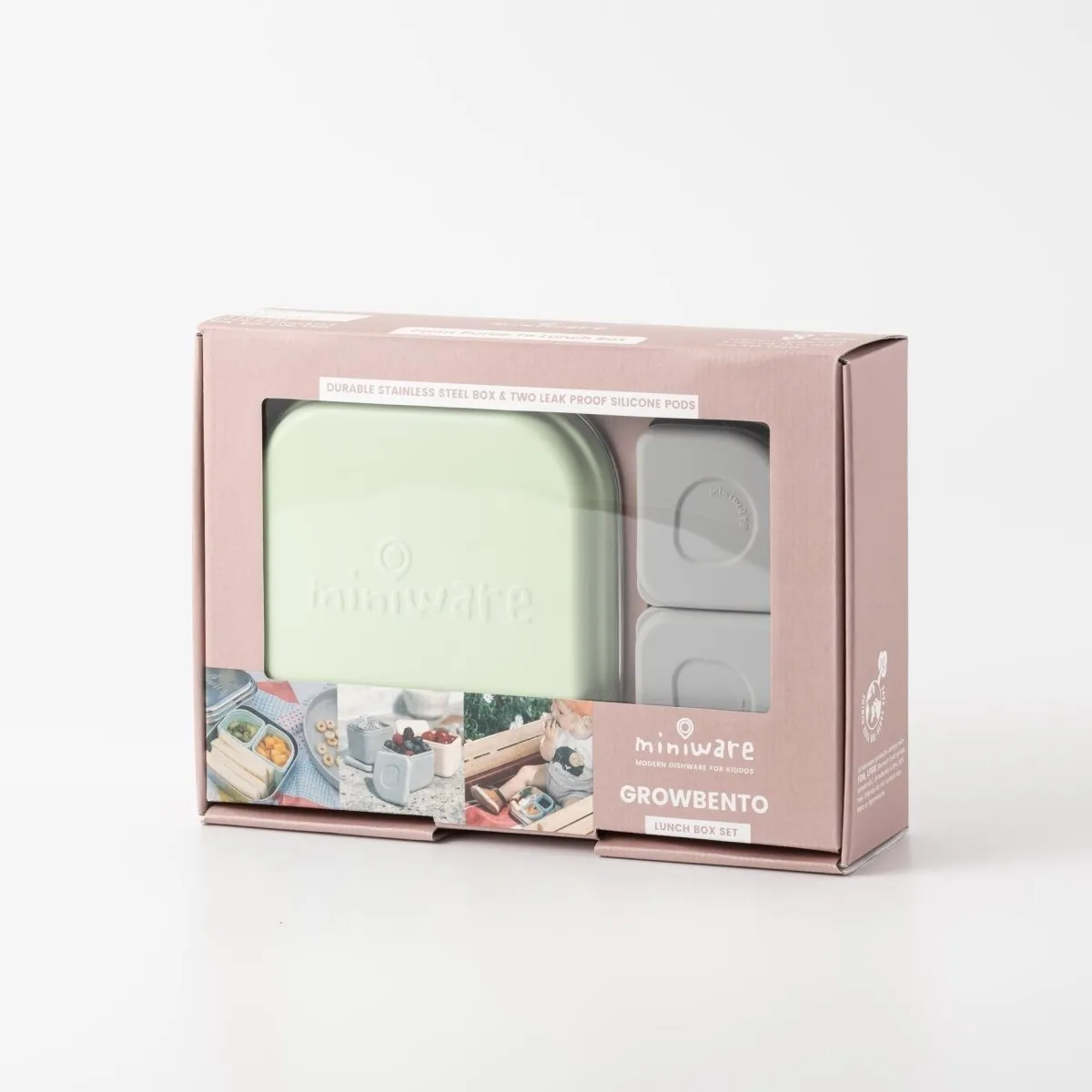 Miniware Grow Bento with 2 silipods Lunch Box-Key Lime Grey