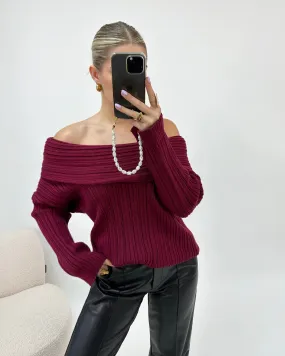 Off Shoulder Knit Burgundy