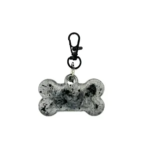 Pet ID Tag: Black and White Marble Bone with Keychain Clip Pet ID Tag