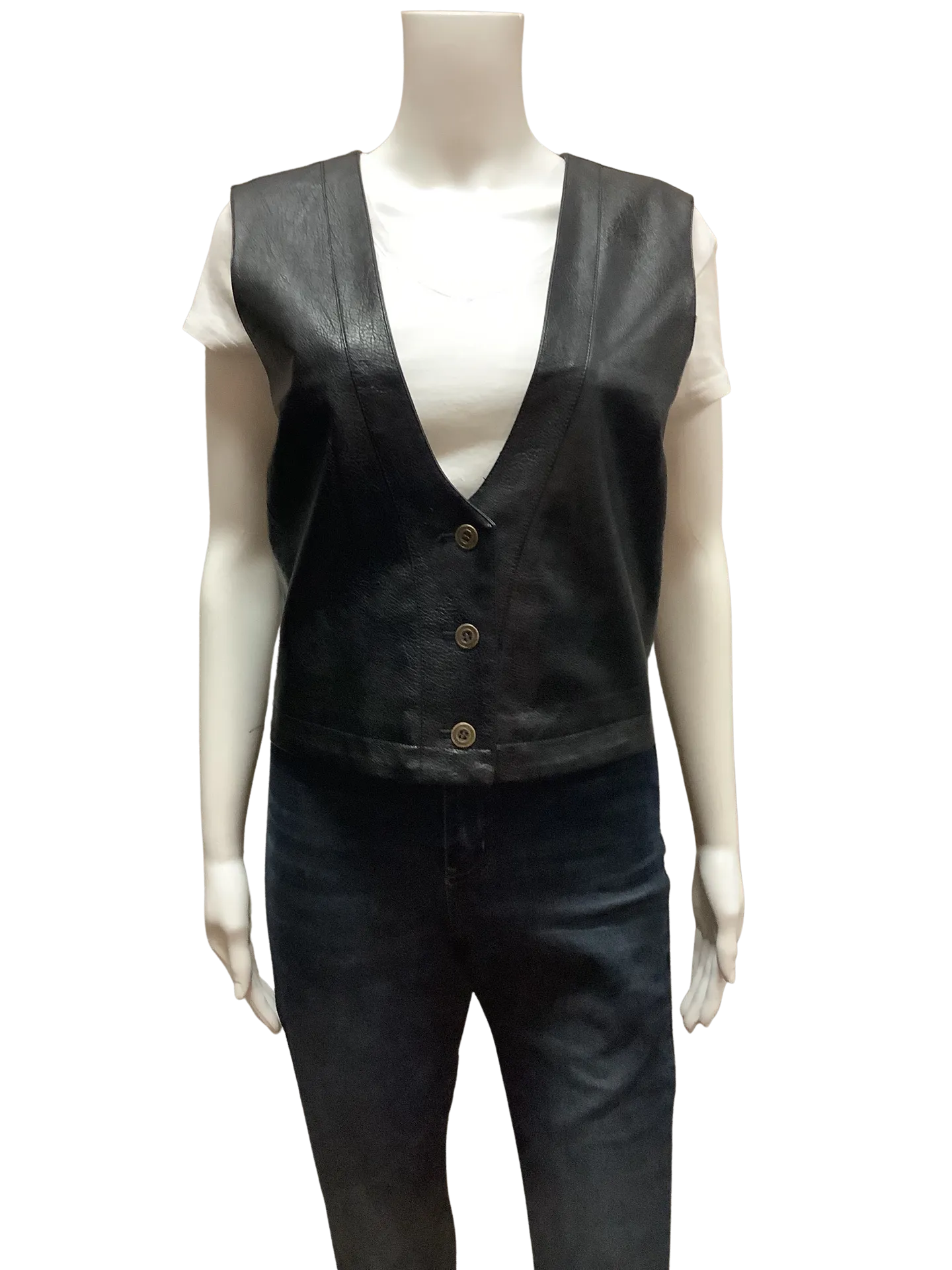 Pilcro Women's Faux Leather Vest Black  Size: XL