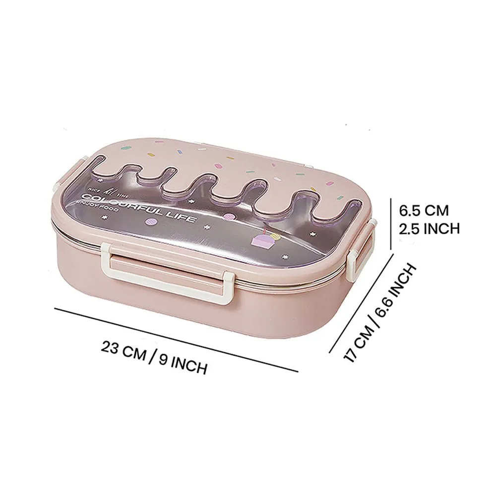 Pink Icecream Drip Big Size Stainless Steel Lunch Box, 1300ml