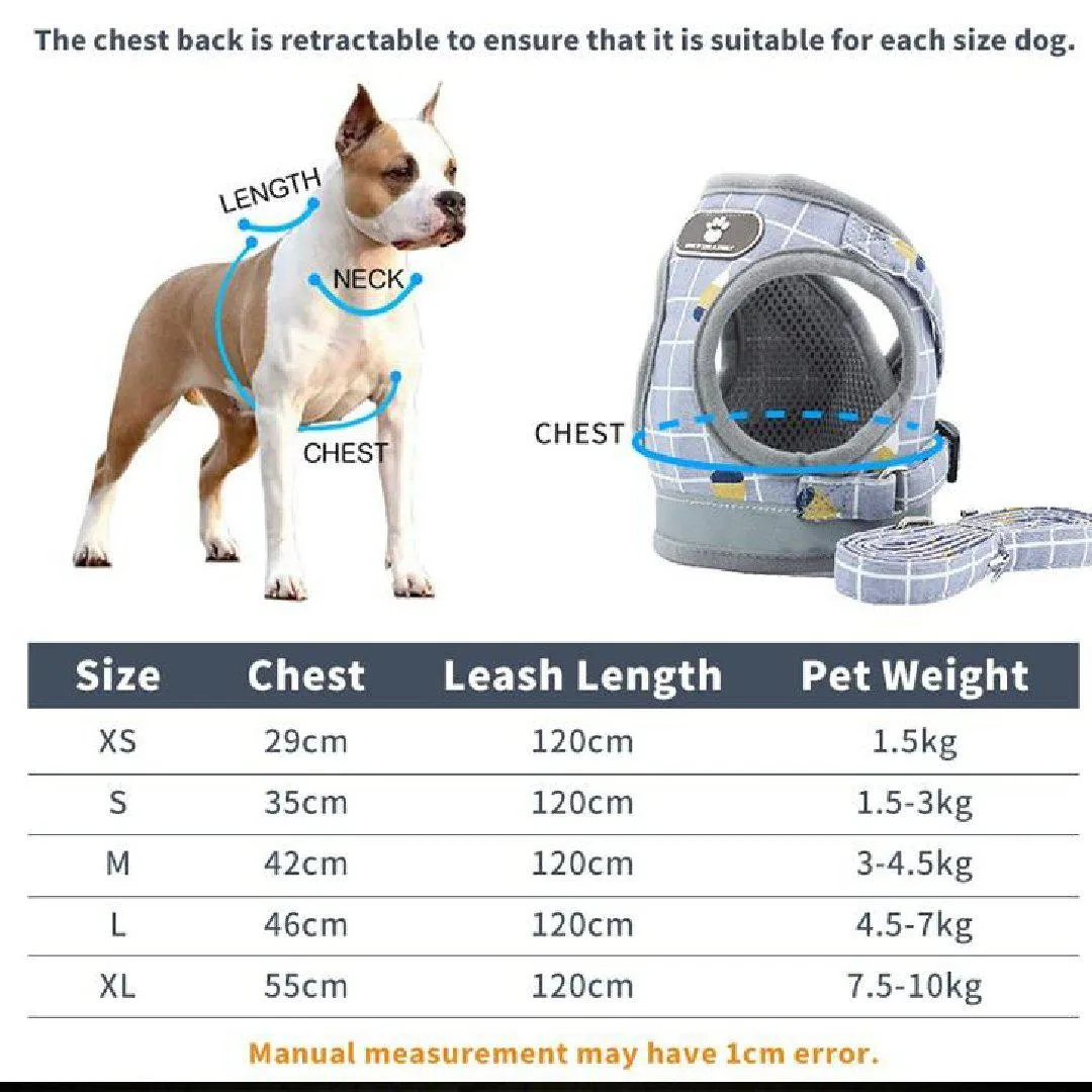 Plaid Adjustable Pet Harness and Leash Set