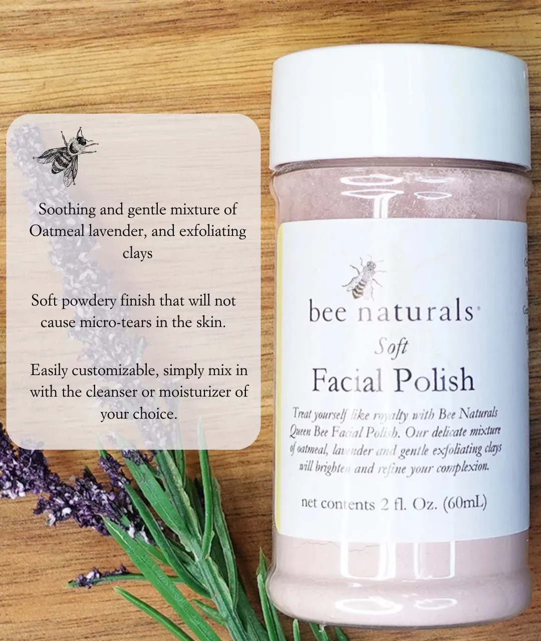 Queen Bee Soft Facial Polish | Customizable Powder Exfoliant | Gentle, Natural, & Chemical-Free Skincare | 2 oz